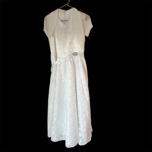 White communion or special occasion dress with sweater veil/crown floral design